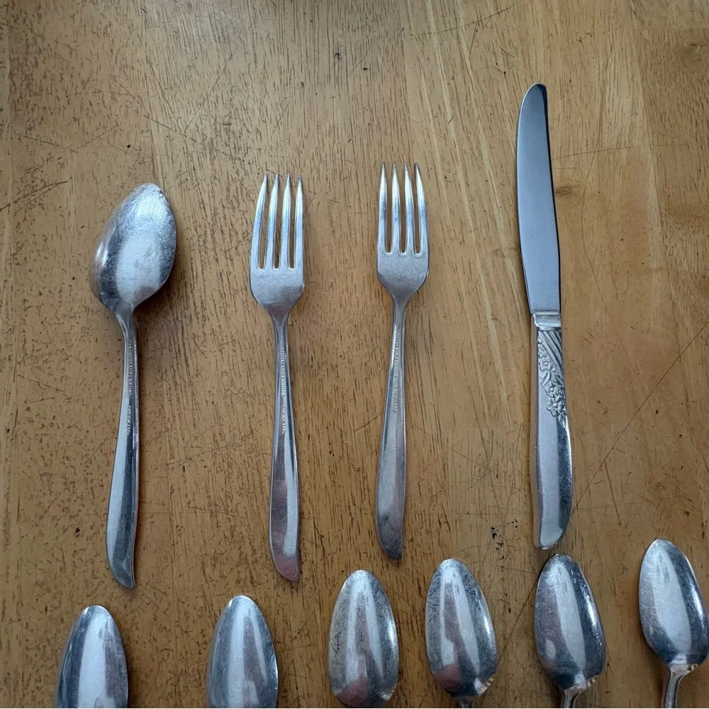 Wm Rogers Oneida Wildwood I Always Silver Plate 10 Pieces Spoons Knife Fork 1958